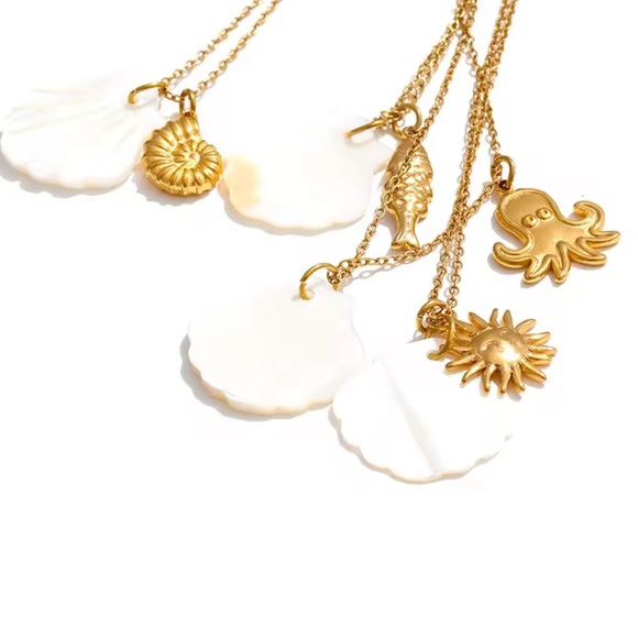 Ocean Gold Seashell White Shell 18K Gold Stainless Steel Waterproof Necklace - Picture 4 of 7